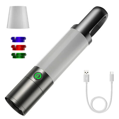 LED Torch With Multi - Colour Filters - Rechargeable USB - C Torch With Camping And Emergency Light Function