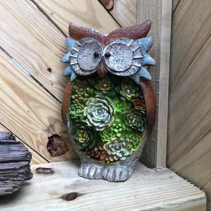 Solar Lantern Owl With Led - Decorative Garden Light With Succulents For Patio & Garden