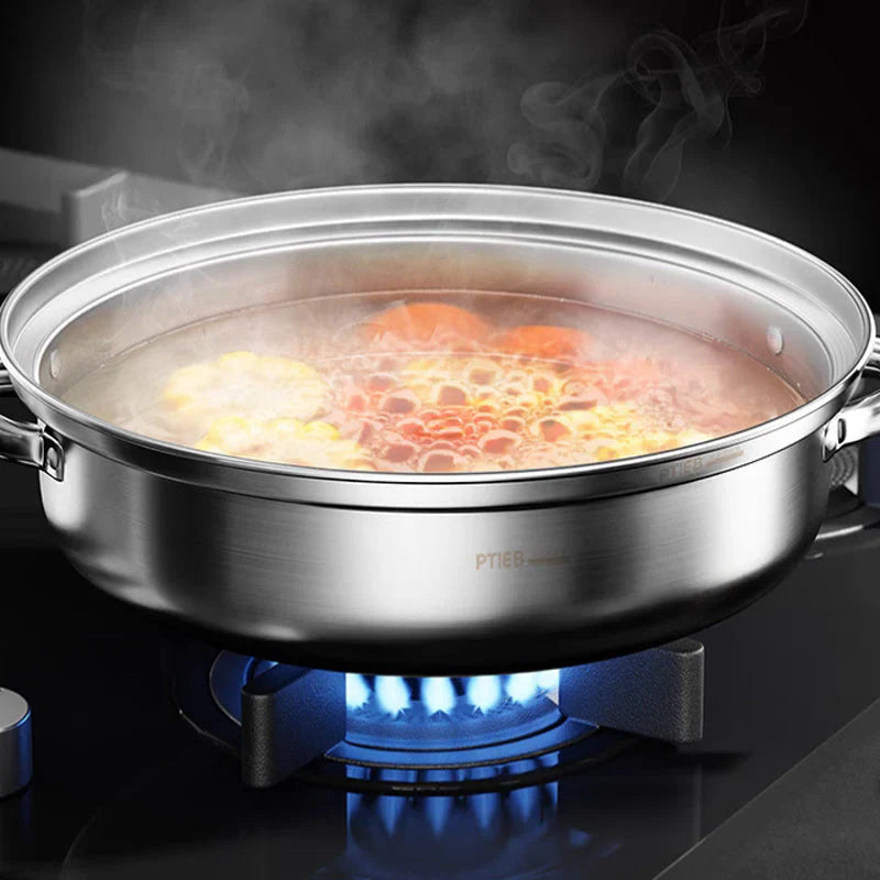 3 - Layer Stainless Steel Steamer with Glass Lid and Handles