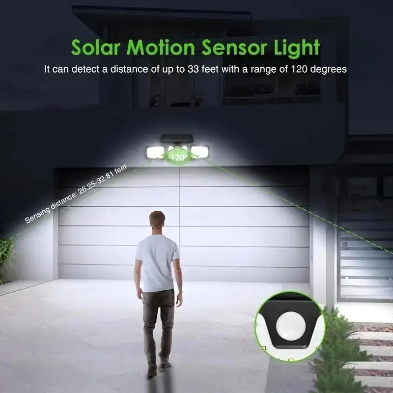 Solar Led Floodlight With Motion Detector - 3 - Spot Outdoor Lighting For Garden  Yard And Garage