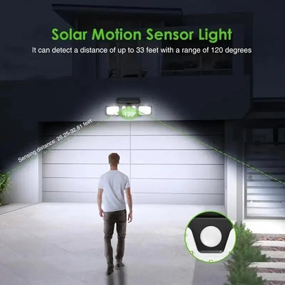 Solar Led Floodlight With Motion Detector - 3 - Spot Outdoor Lighting For Garden  Yard And Garage