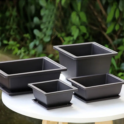 Plant Pot with Saucer - Rectangular Flower Pot for Garden and Balcony