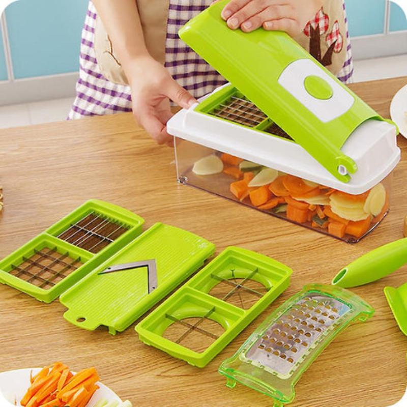 12 - In-1 Multifunctional Vegetable Slicer with Interchangeable Blades and Collection Container