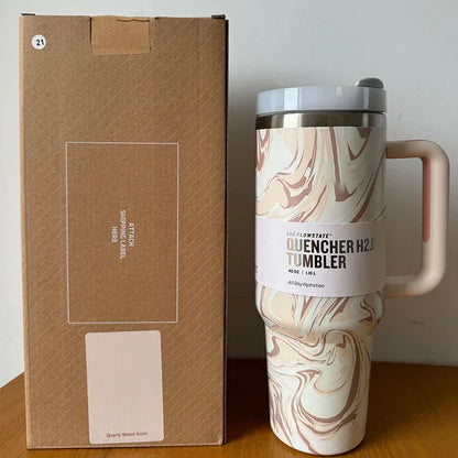 Insulated Stainless Steel Travel Mug - 40 Oz Large Mug With Handle Leakproof Lid And Straw