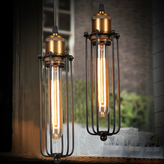 Industrial Pendant Light In Retro Design - Vintage Hanging Lamp With Metal Grid