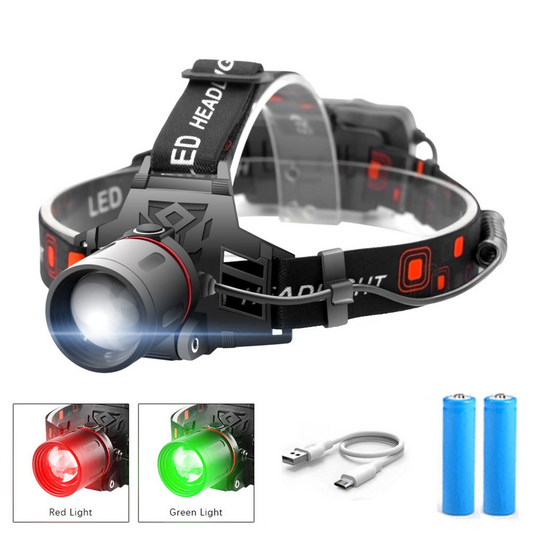 Rechargeable Led Headlamp With White , Red And Green Light - Powerful Headlamp With Usb And Rechargeable Battery
