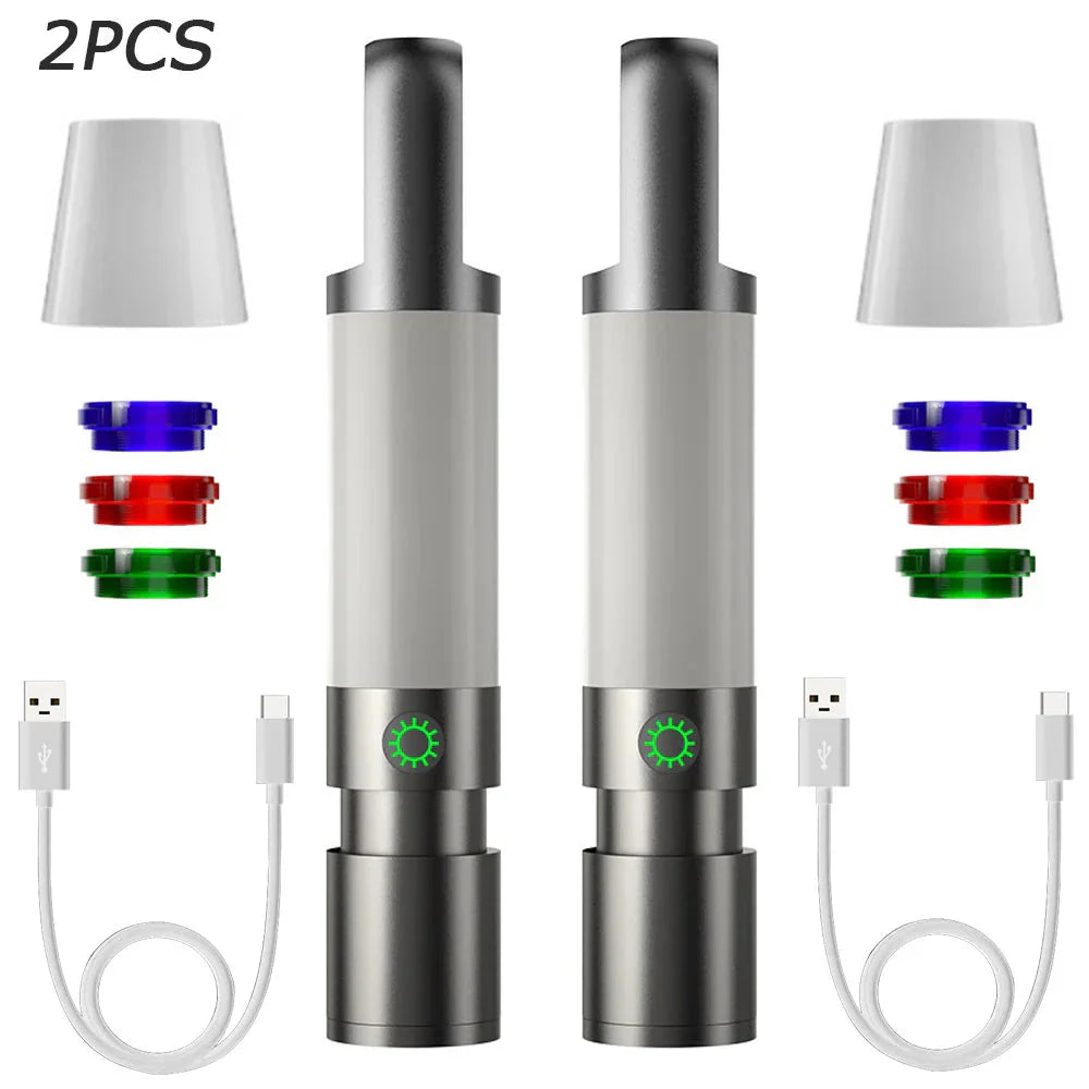 LED Torch With Multi - Colour Filters - Rechargeable USB - C Torch With Camping And Emergency Light Function