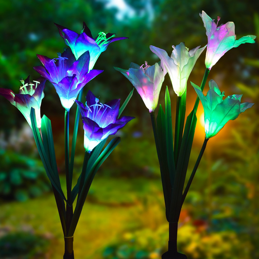 Lily - Shaped Solar Led Flower Lights - Colour - Changing Garden Lights With Rod For Outdoor Areas