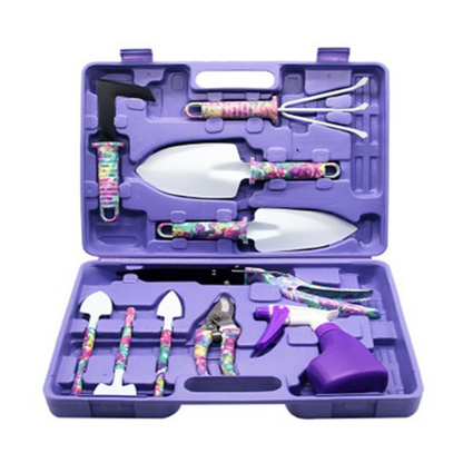 Coloured Garden Tool Set with 10 Pieces - Ergonomic Tools for Gardening