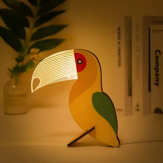 Wooden Animal Figurine Table Lamp