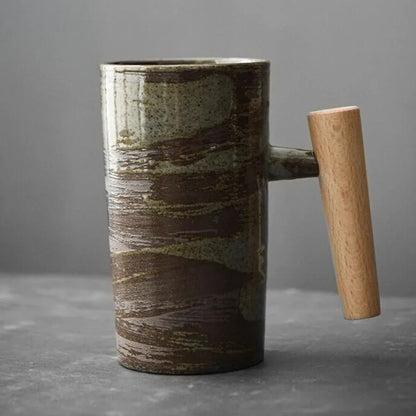 Nordic Design Mug - Minimalist Ceramic Mug With Wooden Handle