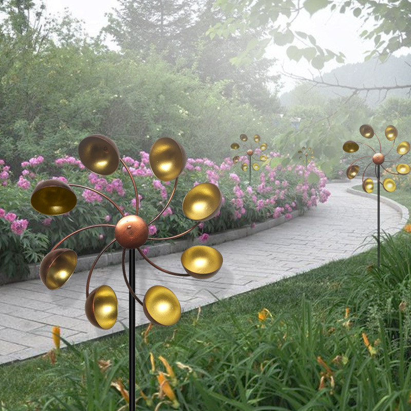 Decorative Garden Windmill with Metal Flowers - Colourful Wind Chime for Outdoor Use