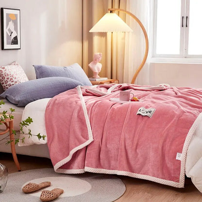 Flannel Fleece Cozy Blanket in Pink