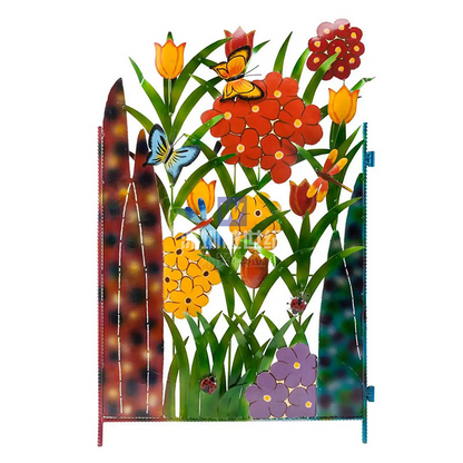 Colourful Garden Fence Decoration with Flowers and Butterflies - Metal Fence for Garden and Patio
