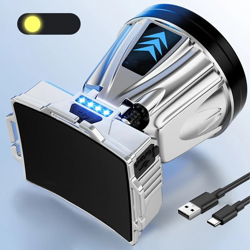 Wide - Beam Led Headlamp with Power Bank Function and Usb Charging Port