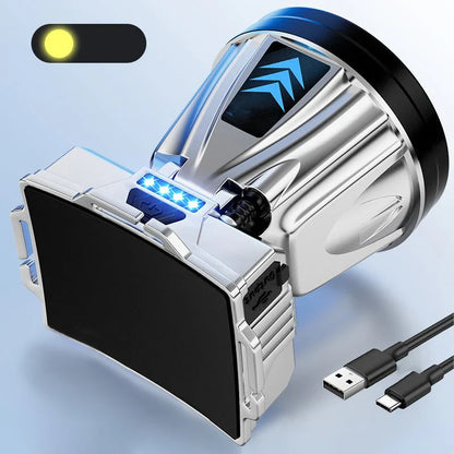 Wide - Beam Led Headlamp with Power Bank Function and Usb Charging Port
