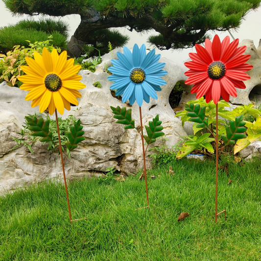 Decorative Metal Sunflower for Garden - Colourful Flower Plugs for Outdoors and Landscape