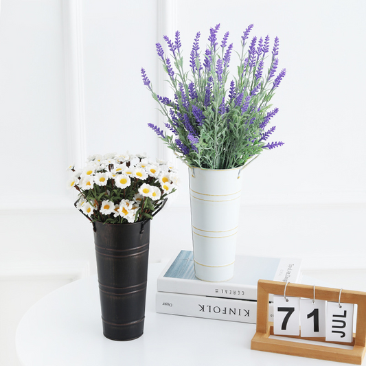 Retro Iron Flower Bucket with Handles - Decorative Metal Flower Pot for the Home