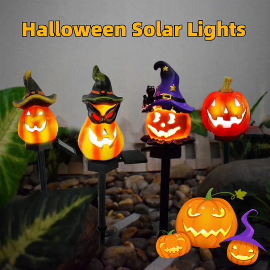 Halloween Solar Lights - Decorative Led Garden Lights With Pumpkin And Witch Motifs