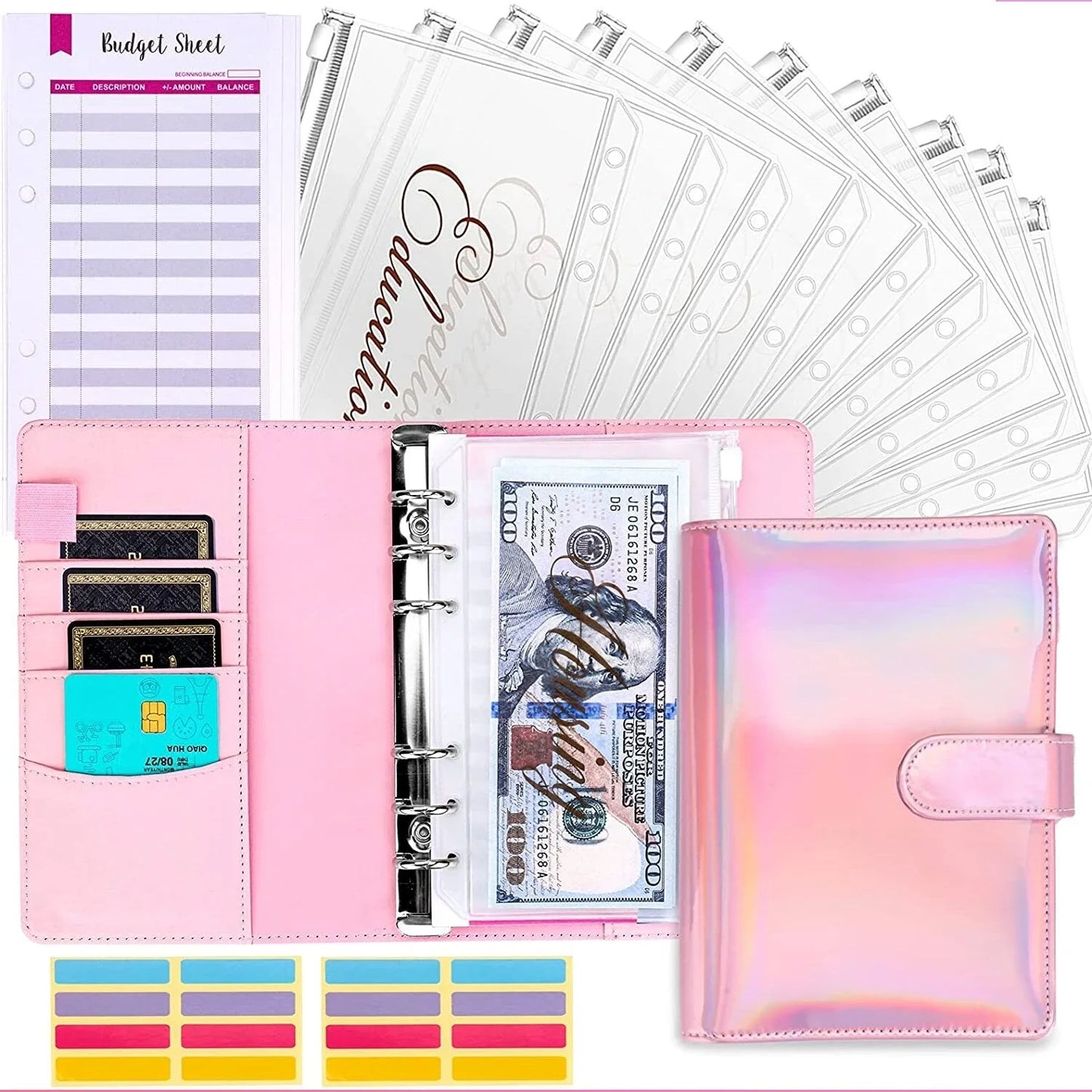 Budget Folder with Cash Envelope System and Credit Card Slots