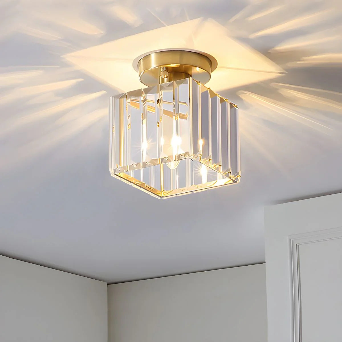 Modern Crystal Ceiling Light with Gold and Black Accents - Stylish Lighting for Your Home