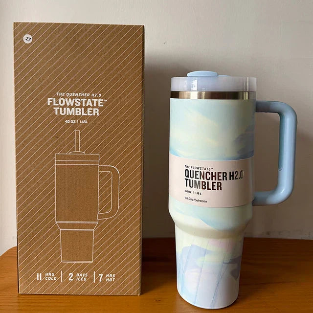 Insulated Stainless Steel Travel Mug - 40 Oz Large Mug With Handle Leakproof Lid And Straw