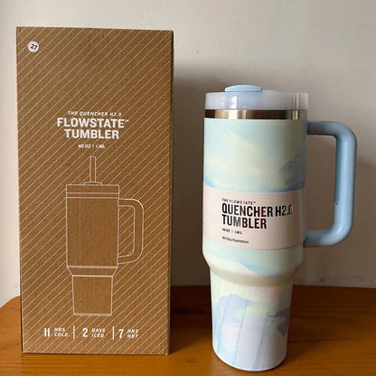 Insulated Stainless Steel Travel Mug - 40 Oz Large Mug With Handle Leakproof Lid And Straw