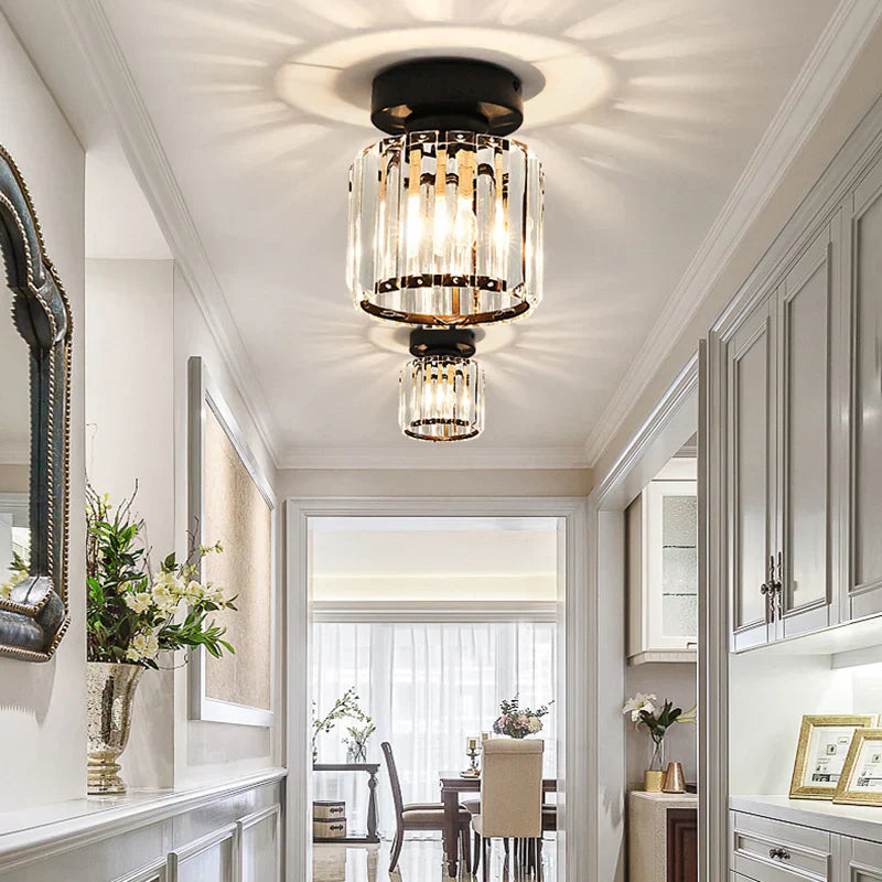 Modern Crystal Ceiling Light with Gold and Black Accents - Stylish Lighting for Your Home