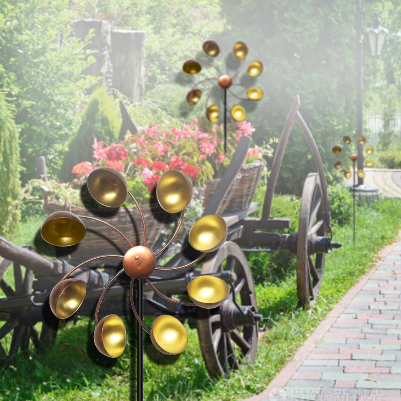 Decorative Garden Windmill with Metal Flowers - Colourful Wind Chime for Outdoor Use