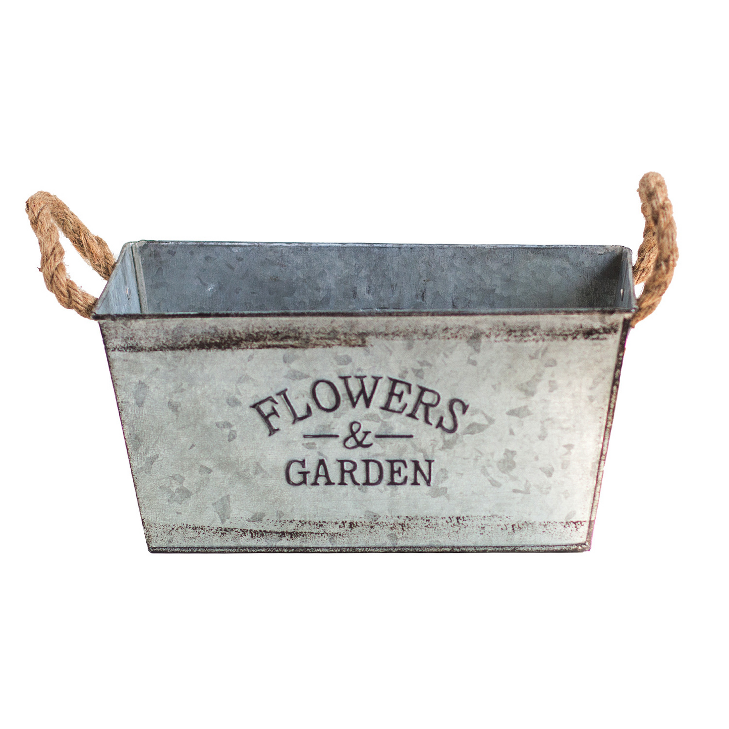 Decorative Metal Flower and Garden Container with Hemp Rope Handles
