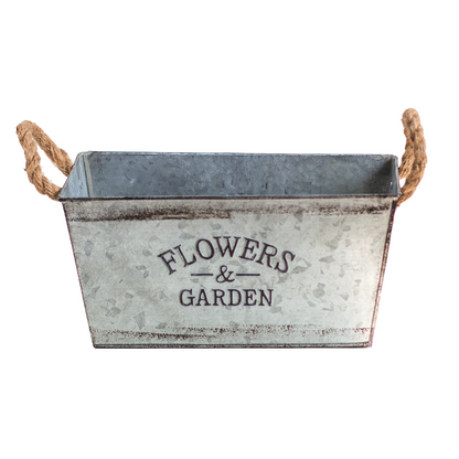 Decorative Metal Flower and Garden Container with Hemp Rope Handles