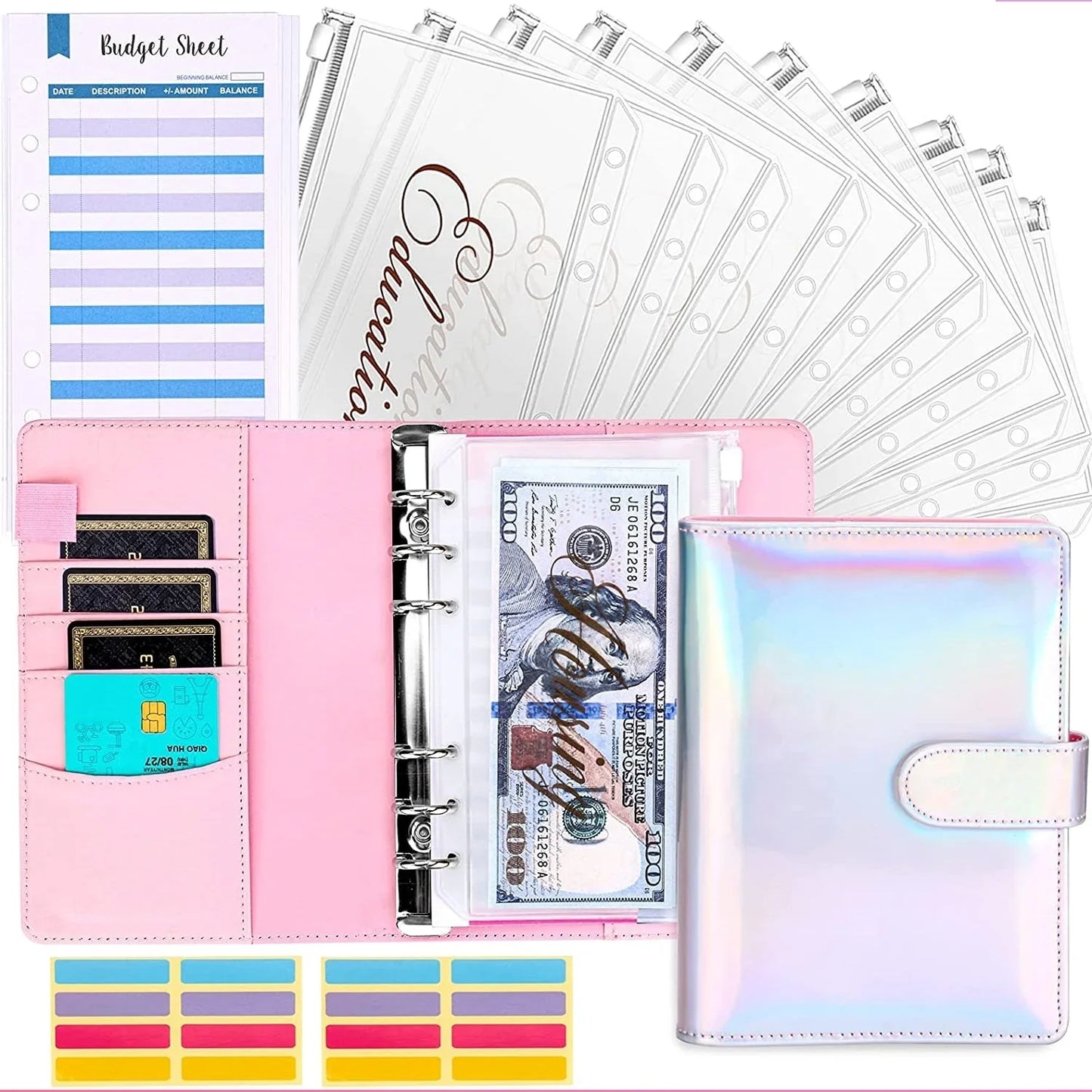 Budget Folder with Cash Envelope System and Credit Card Slots