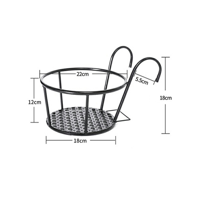 Hanging Metal Plant Basket - Balcony Plant Pot with Hook for Garden and Terrace