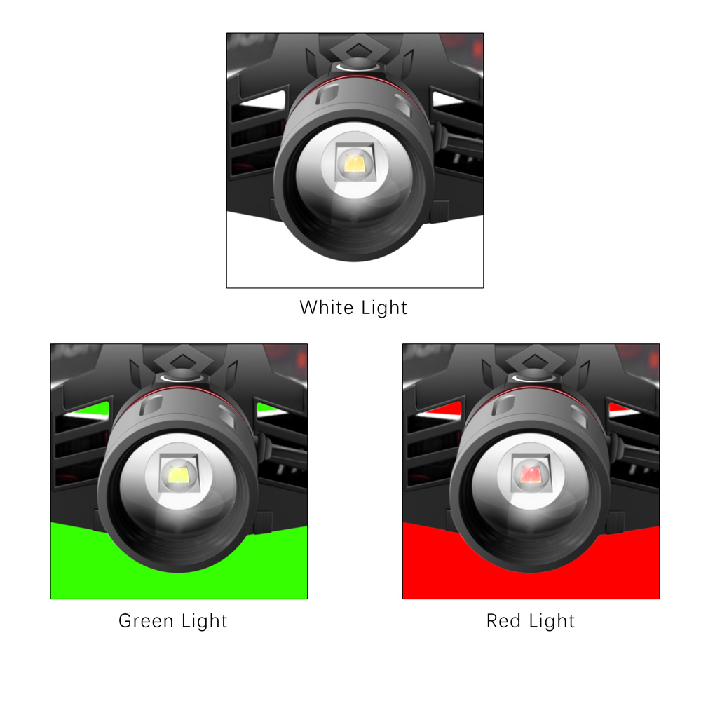 Rechargeable Led Headlamp With White , Red And Green Light - Powerful Headlamp With Usb And Rechargeable Battery
