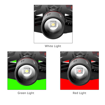 Rechargeable Led Headlamp With White , Red And Green Light - Powerful Headlamp With Usb And Rechargeable Battery