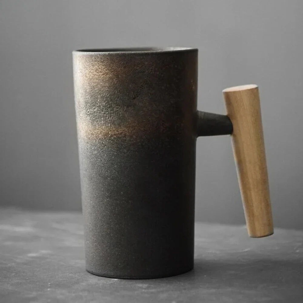 Nordic Design Mug - Minimalist Ceramic Mug With Wooden Handle