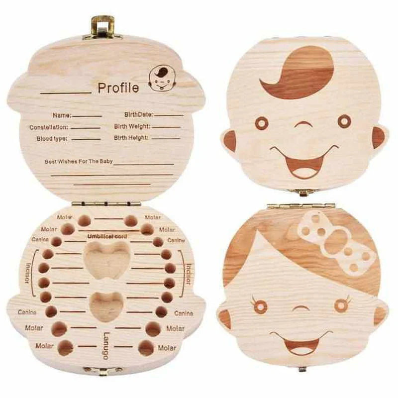 Wooden Tooth Box for Precious Memories - with Space for Milk Teeth and Personal Data