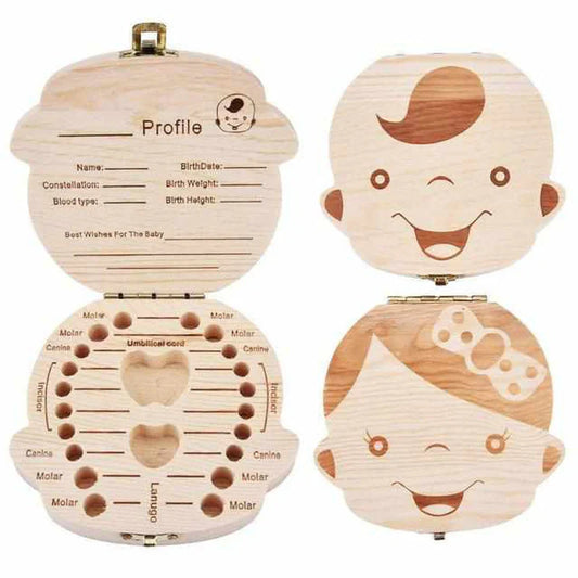 Wooden Tooth Box for Precious Memories - with Space for Milk Teeth and Personal Data