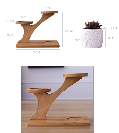Decorative Wooden Plant Stand - Plant Pots in Owl Design for Succulents and Houseplants
