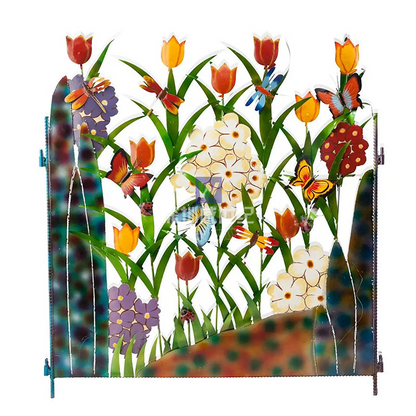 Colourful Garden Fence Decoration with Flowers and Butterflies - Metal Fence for Garden and Patio