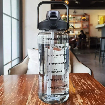 2l Portable Sports Water Bottle With Straw And Time Markings