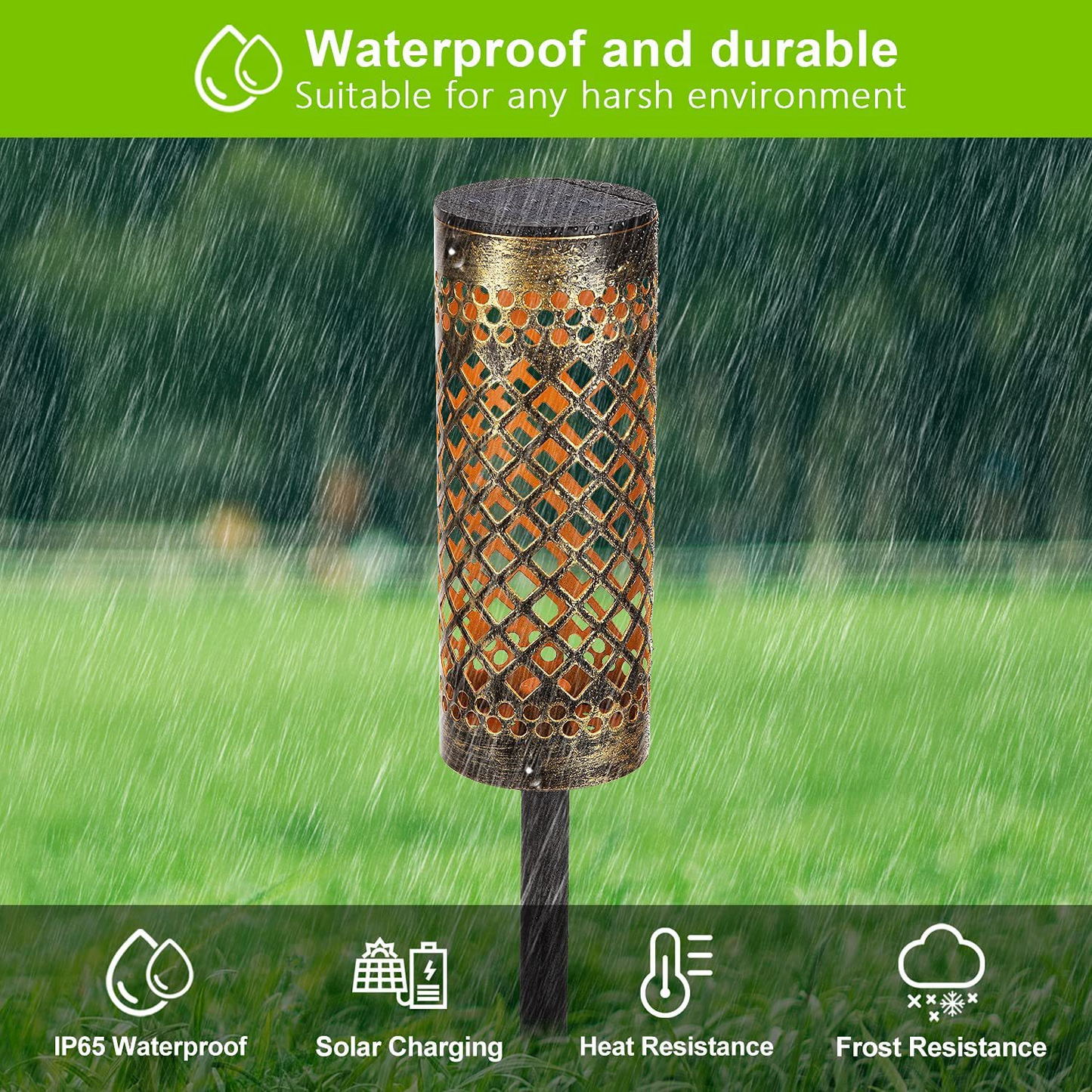 Waterproof Solar Led Garden Light with Projection Pattern - Robust Outdoor Lighting Made of Metal