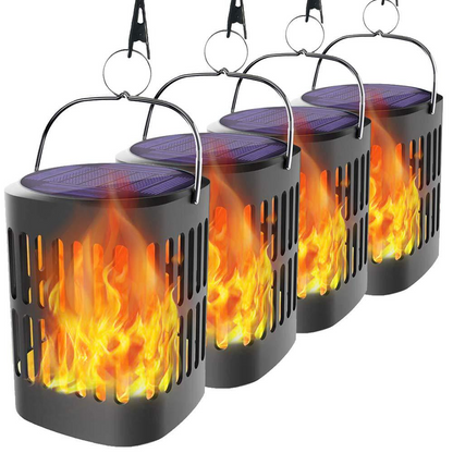 Solar Led Flame Lantern - Decorative Outdoor Lighting For Garden And Patio With Hanging Option