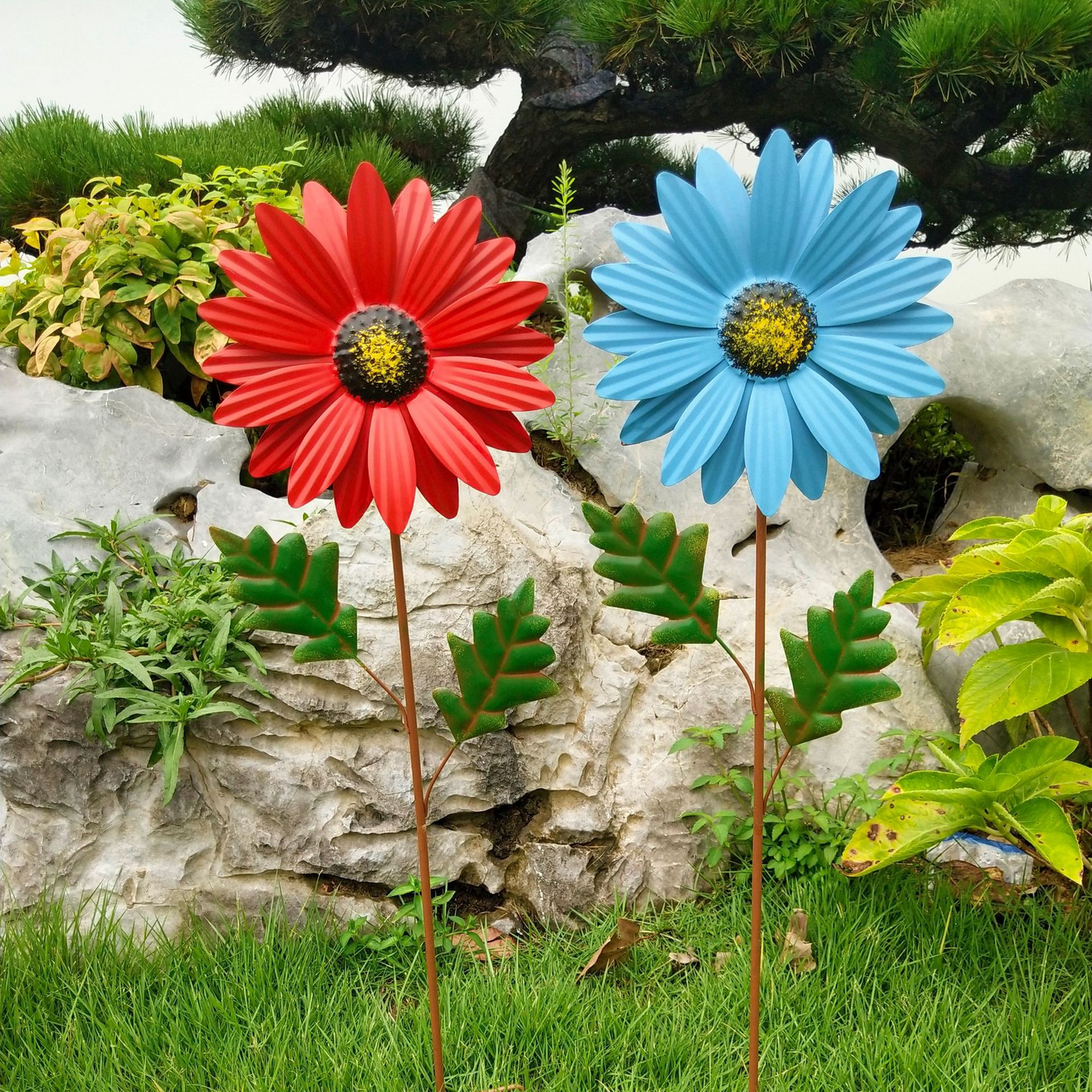Decorative Metal Sunflower for Garden - Colourful Flower Plugs for Outdoors and Landscape