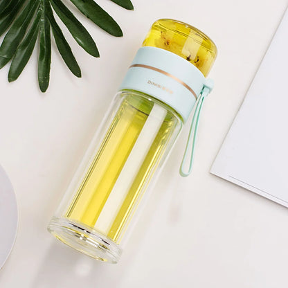 Double - Walled Glass Bottle with Tea Strainer and Infuser