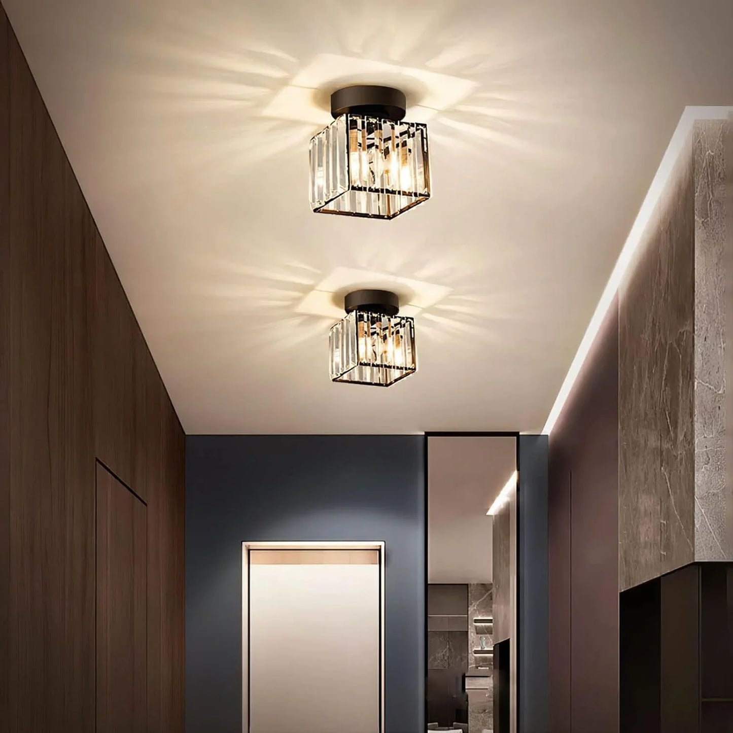 Modern Crystal Ceiling Light with Gold and Black Accents - Stylish Lighting for Your Home