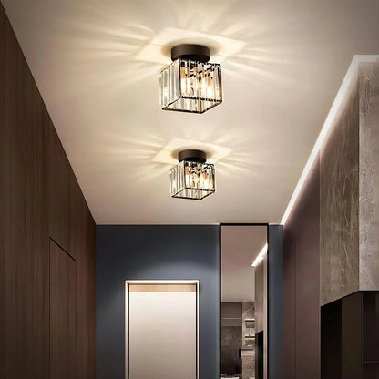 Modern Crystal Ceiling Light with Gold and Black Accents - Stylish Lighting for Your Home