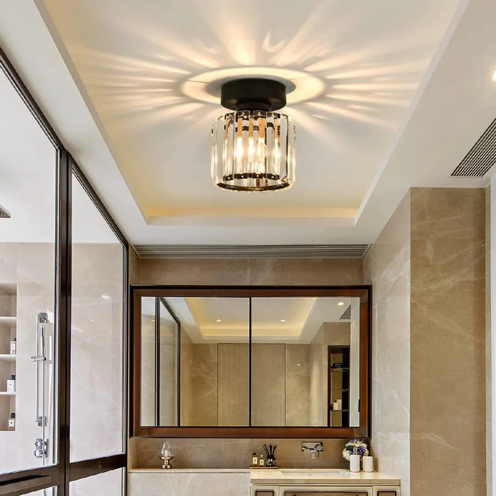 Modern Crystal Ceiling Light with Gold and Black Accents - Stylish Lighting for Your Home