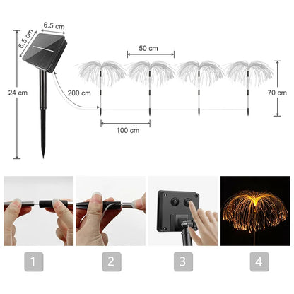 Solar Garden Light With Colour Change - LED Lawn Light For Garden & Patio, Firework Design
