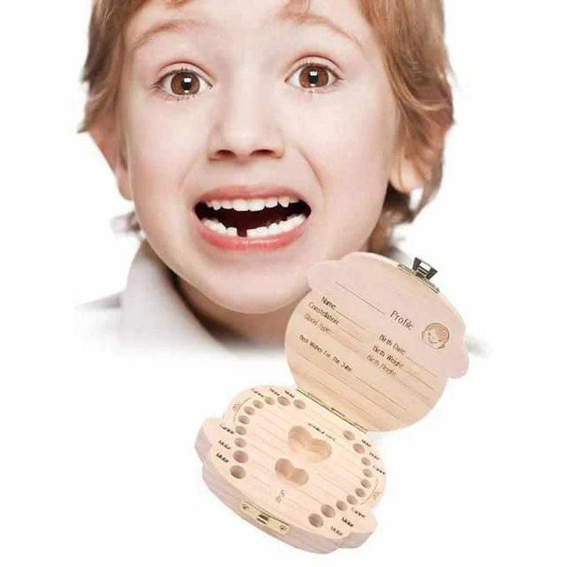 Wooden Tooth Box for Precious Memories - with Space for Milk Teeth and Personal Data
